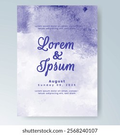 Wedding card invitation template with hand painted watercolor splash