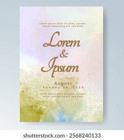 Wedding card invitation template with hand painted watercolor splash