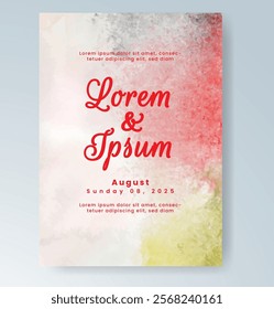 Wedding card invitation template with hand painted watercolor splash