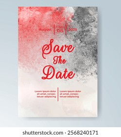 Wedding card invitation template with hand painted watercolor splash