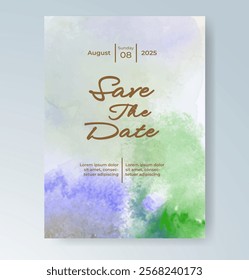 Wedding card invitation template with hand painted watercolor splash