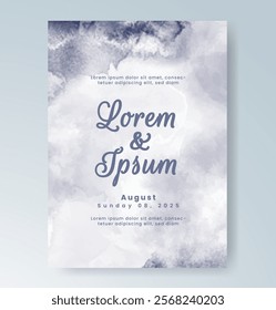 Wedding card invitation template with hand painted watercolor splash