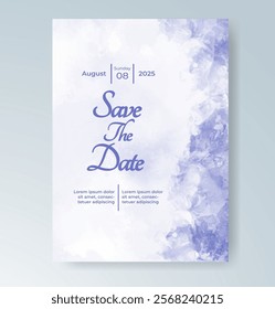 Wedding card invitation template with hand painted watercolor splash