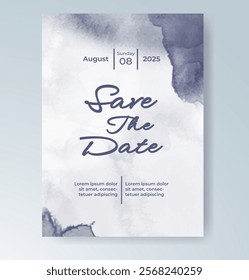 Wedding card invitation template with hand painted watercolor splash