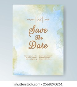 Wedding card invitation template with hand painted watercolor splash