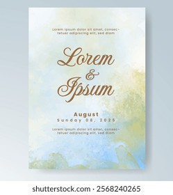 Wedding card invitation template with hand painted watercolor splash