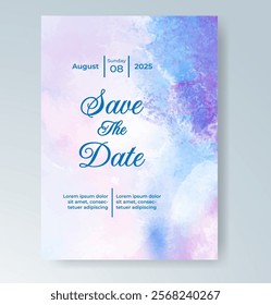 Wedding card invitation template with hand painted watercolor splash
