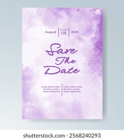 Wedding card invitation template with hand painted watercolor splash