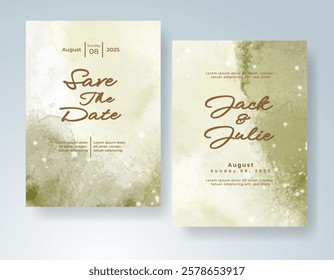 Wedding card invitation template with hand painted watercolor splash
