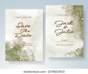 Wedding card invitation template with hand painted watercolor splash