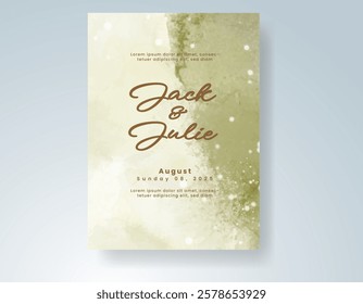 Wedding card invitation template with hand painted watercolor splash