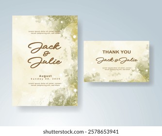 Wedding card invitation template with hand painted watercolor splash