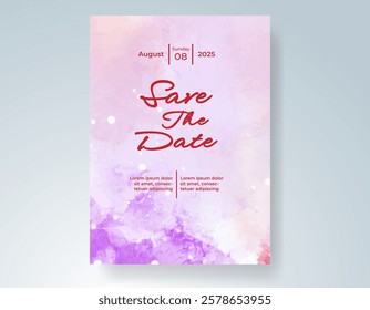 Wedding card invitation template with hand painted watercolor splash
