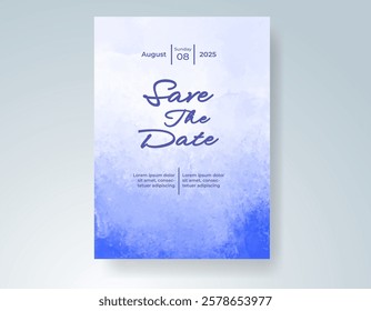 Wedding card invitation template with hand painted watercolor splash