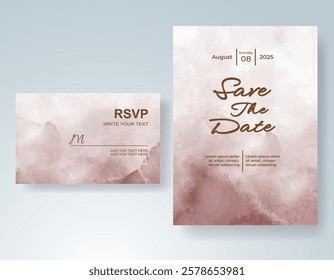 Wedding card invitation template with hand painted watercolor splash