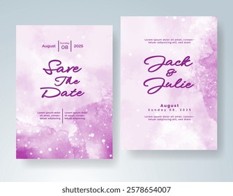 Wedding card invitation template with hand painted watercolor splash