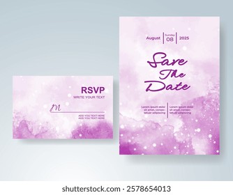 Wedding card invitation template with hand painted watercolor splash