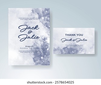 Wedding card invitation template with hand painted watercolor splash
