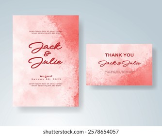 Wedding card invitation template with hand painted watercolor splash