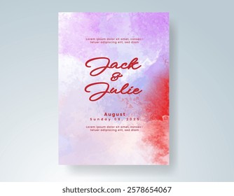 Wedding card invitation template with hand painted watercolor splash