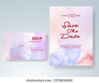 Wedding card invitation template with hand painted watercolor splash