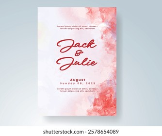 Wedding card invitation template with hand painted watercolor splash
