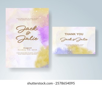 Wedding card invitation template with hand painted watercolor splash