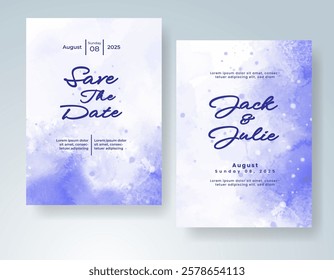 Wedding card invitation template with hand painted watercolor splash