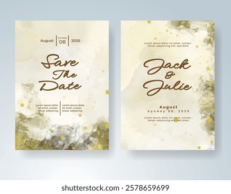 Wedding card invitation template with hand painted watercolor splash