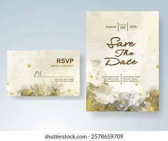 Wedding card invitation template with hand painted watercolor splash