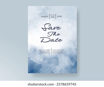 Wedding card invitation template with hand painted watercolor splash