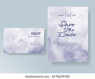 Wedding card invitation template with hand painted watercolor splash