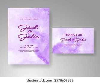 Wedding card invitation template with hand painted watercolor splash