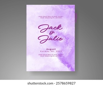 Wedding card invitation template with hand painted watercolor splash
