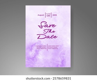 Wedding card invitation template with hand painted watercolor splash