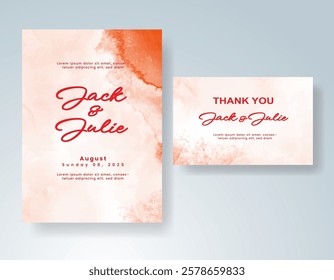Wedding card invitation template with hand painted watercolor splash