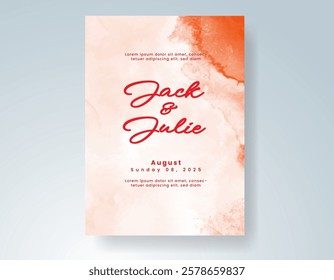 Wedding card invitation template with hand painted watercolor splash