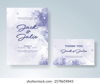 Wedding card invitation template with hand painted watercolor splash