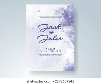 Wedding card invitation template with hand painted watercolor splash