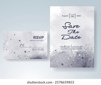 Wedding card invitation template with hand painted watercolor splash
