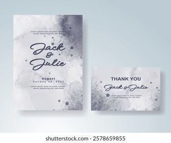 Wedding card invitation template with hand painted watercolor splash