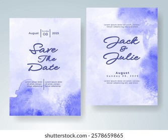 Wedding card invitation template with hand painted watercolor splash