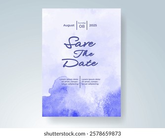 Wedding card invitation template with hand painted watercolor splash