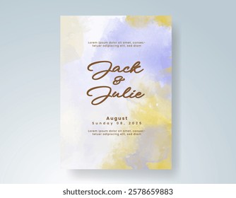 Wedding card invitation template with hand painted watercolor splash