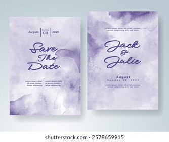 Wedding card invitation template with hand painted watercolor splash