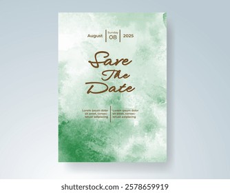 Wedding card invitation template with hand painted watercolor splash