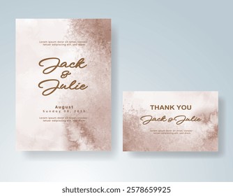 Wedding card invitation template with hand painted watercolor splash