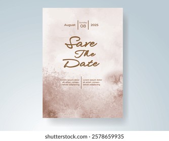 Wedding card invitation template with hand painted watercolor splash