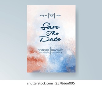 Wedding card invitation template with hand painted watercolor splash