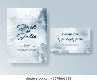 Wedding card invitation template with hand painted watercolor splash